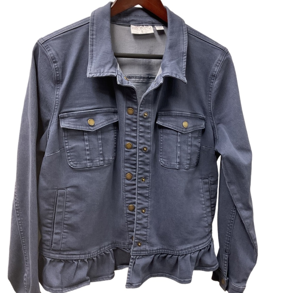 Belle boho woman’s grey/blue denim jacket.
